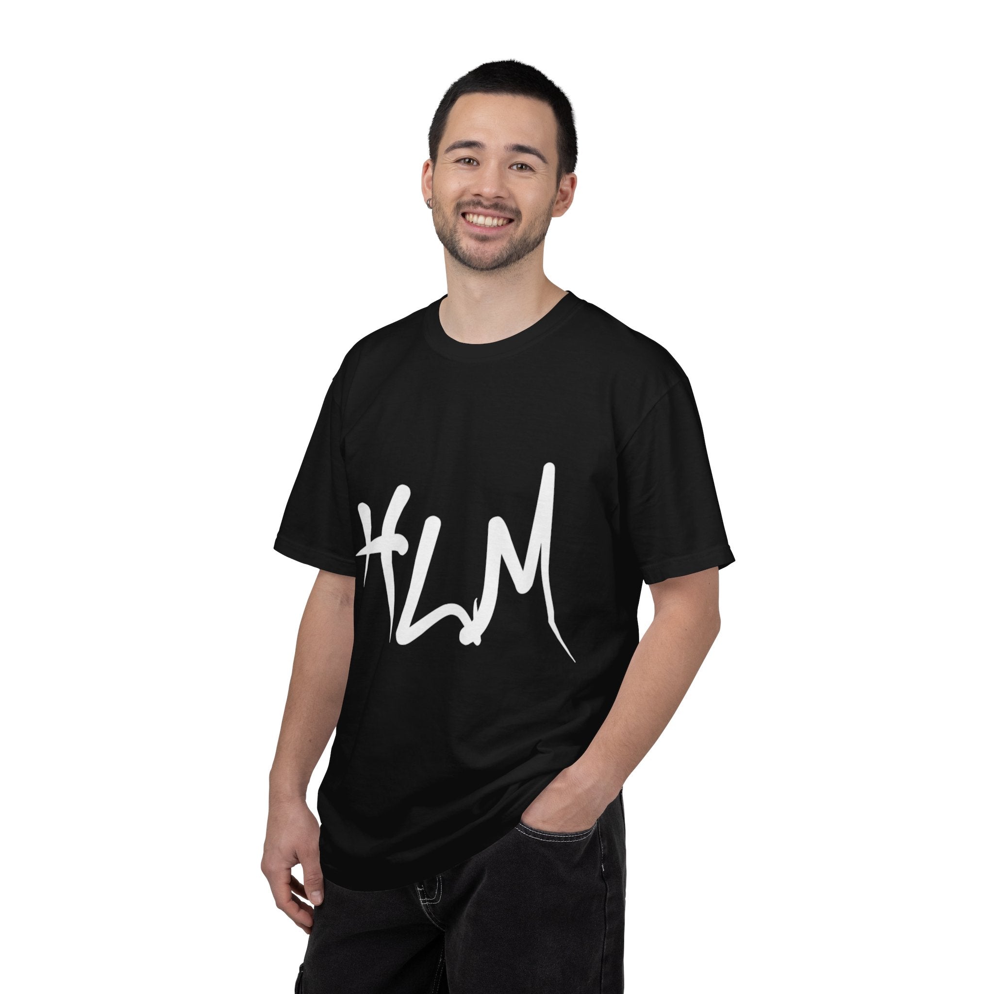 HLM Script Logo T-Shirt — Black Graphic Tee with White Handwritten Logo