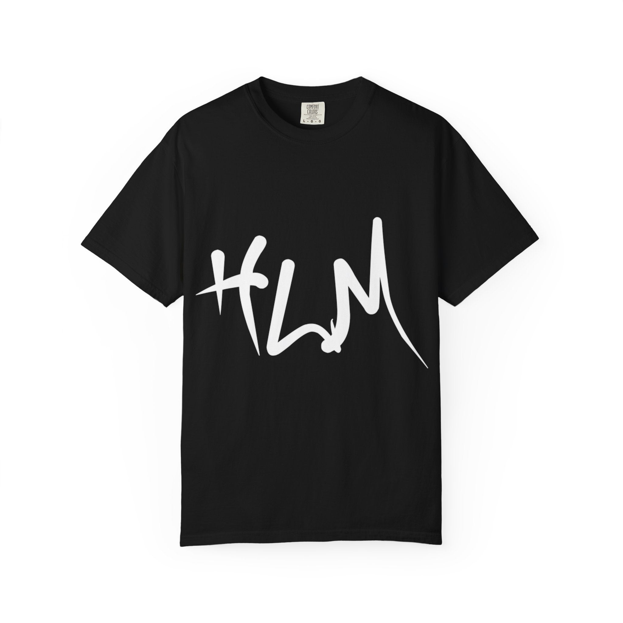 HLM Script Logo T-Shirt — Black Graphic Tee with White Handwritten Logo